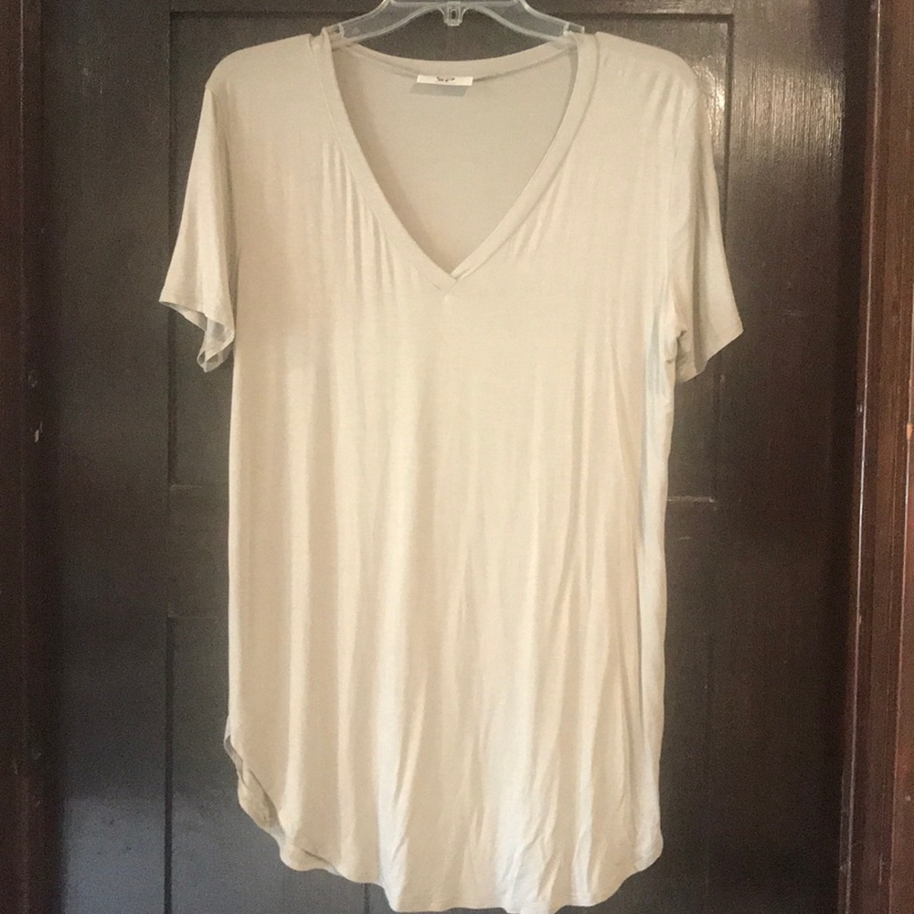 Modal sage green long bodies short sleeve top.